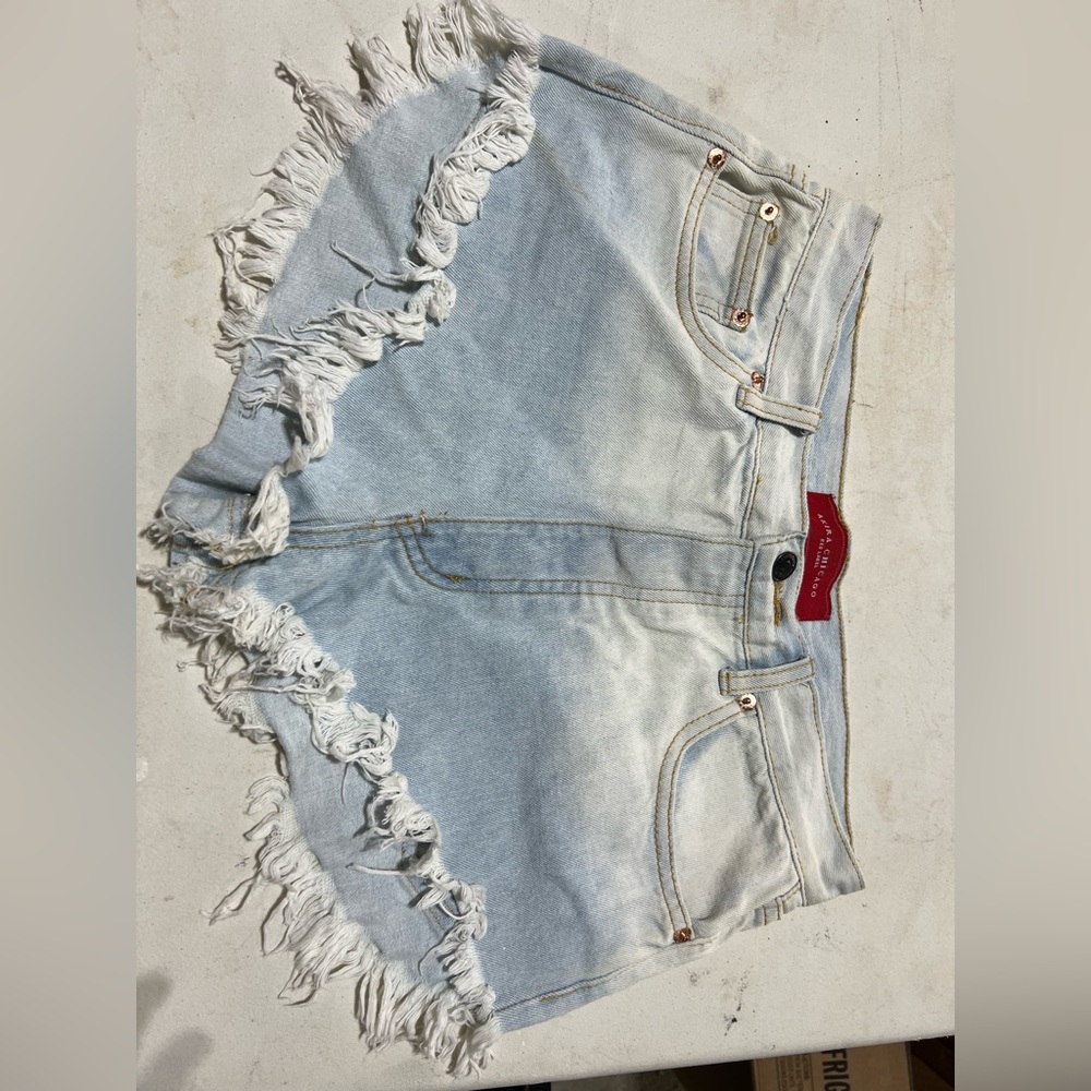 Light Blue Denim Fringe Shorts